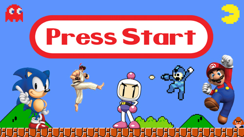 Affiche rétro gaming console Press Start années 80